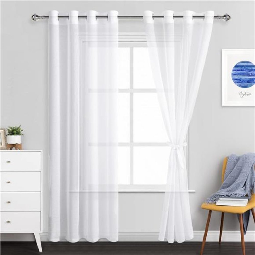 White Sheer Curtains 84 Inches Long - Grommet Semi Transparent Light Filtering